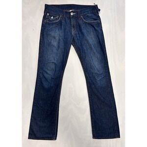 True Religion World Tour Men 32x34 Blue Denim Jeans Straight Leg.
